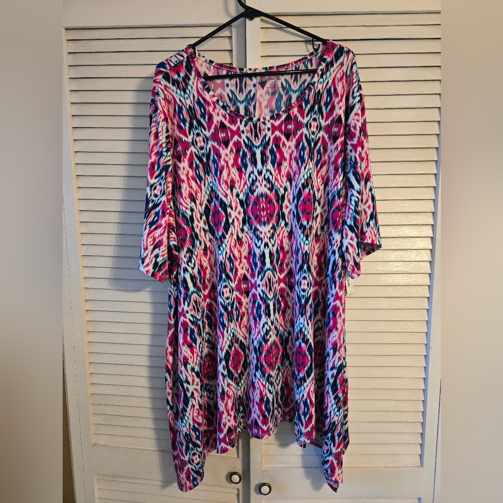 East 5th Pink and Blue Asymmetrical Top Or Can Be Worn As Short Dress Too.